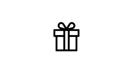 A black outline icon of a gift box with a bow