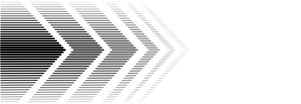 Striped arrow halftone gradation texture. Gradient Transition Lattice. Repeating triangle gradation thin to thick line background pattern. Vector Abstract backdrop. Optical illusion effect. Not AI