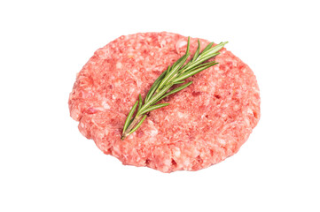 Raw meat patties, chopped meat for burgers isolated on white background