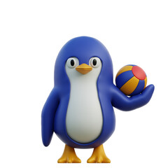 A Cute Blue Penguin Character Holding a Beach Ball on a Transparent Background A Whimsical Cartoon Illustration