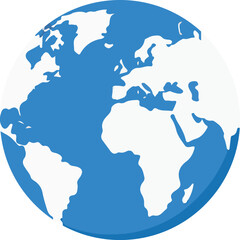 Clean and modern illustration of the world featuring continents in a round blue shape