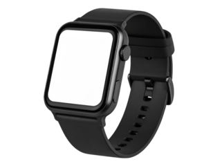  wrist smart watch mockup with black strap, png file of isolated cutout object with shadow on transparent background.