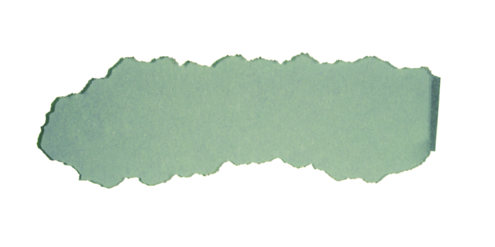 Abstract torn paper texture banner frame empty - Old vintage faded mint green tear strip or book sheet, with copy space isolated on transparent background for scrapbooking png