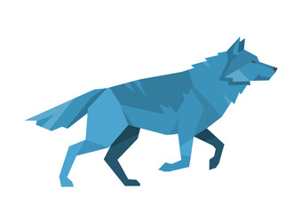 Geometric origami walking blue wolf  - vector illustration