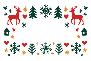 Fototapeta premium Scandinavian Folk Art Christmas Border Decoration with Reindeer and Snowflakes