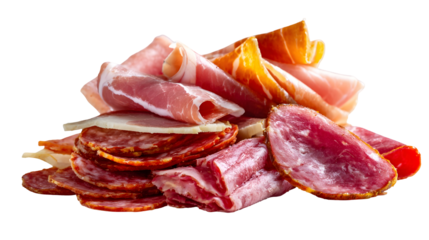 Delicious assorted sliced deli meats including prosciutto and salami for gourmet platter