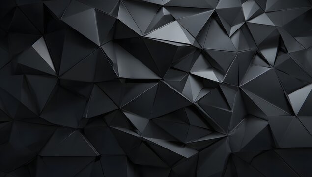 Abstract geometric pattern featuring sharp angular facets and a dark monochromatic color palette creating a sense of depth and texture