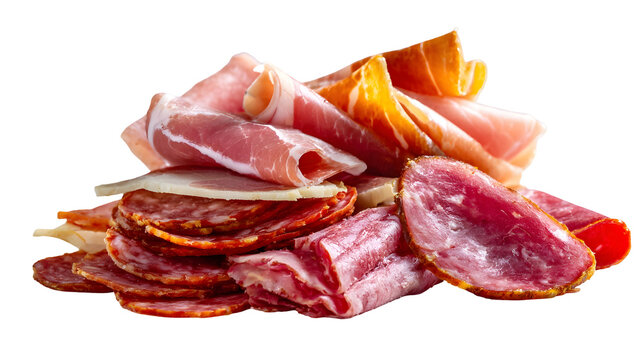 Delicious assorted sliced deli meats including prosciutto and salami for gourmet platter