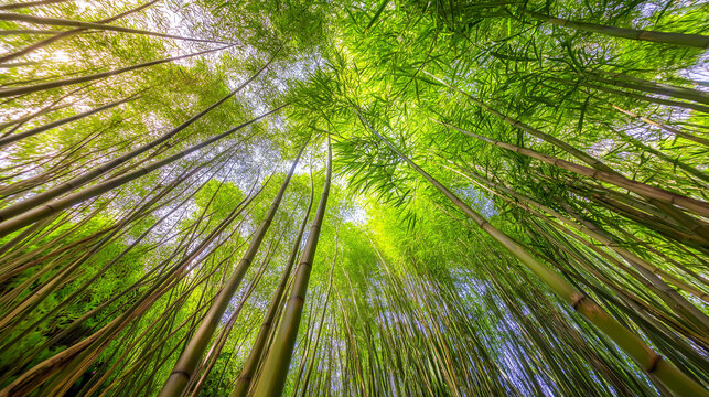 clacking. Bamboo stalks swaying and clacking in forest breeze with filtered daylight and motion blur. gardening catalogs, home-decor guides, designed for home decor and floral branding.
