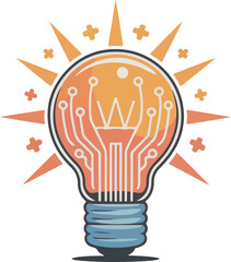 Digital circuitry and innovation illustrated in a lightbulb creative solution idea concept