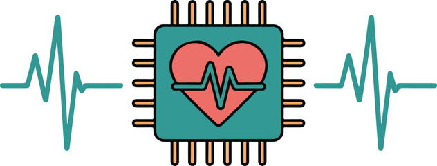 Digital health concept represented by circuit board with a heart symbol and ekg waveforms