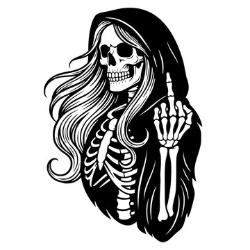 Female Grim Reaper, Lady Reaper Middle Finger, Skeleton, Skull Face, Funny Skeleton