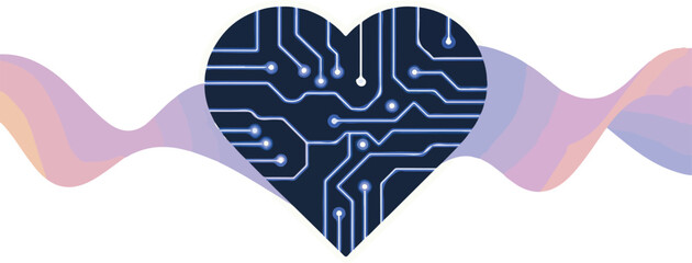 Digital heart circuitry symbolized with wave forms representing modern technology