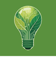 Eco friendly idea represented by lightbulb with green leaves and circuit board