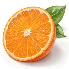 Realistic Orange Slice with Green Leaves &ndash; Juicy Citrus Fruit Illustration
