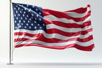 Fototapeta premium Waving flag of the United States in bright colors on a neutral background