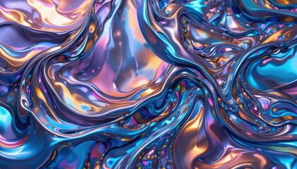 Liquid Fantasy: An abstract, iridescent fluid swirls, forming a mesmerizing display of colors. This image invokes a sense of fluidity and dreamlike imagination.