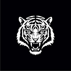 Tiger head logo — black and white roaring tiger emblem, vector animal design