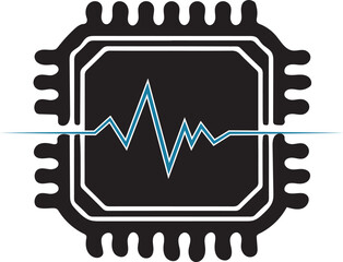 Electronic circuitry icon with a blue waveform representing signal analysis and data processing