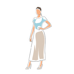 Business woman standing with hand on hip, isolated flat design vector illustration.