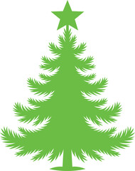 Vector art of stylized green christmas tree silhouette with a star on top