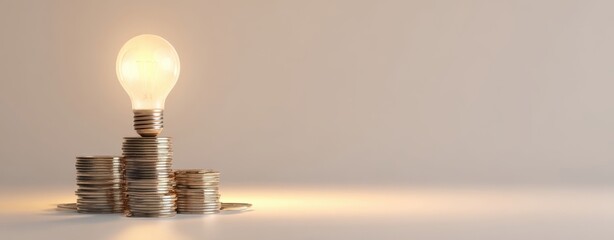 The Lightbulb on Stacks of Coins Symbolizing Bright Financial Ideas and Investment Growth