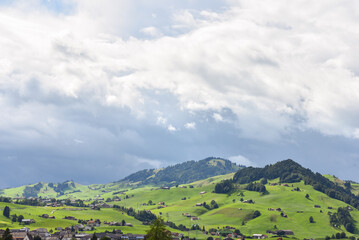 Alpine Mountain Landscape with Traditional Homes in Appenzellerland Region, Switzerland