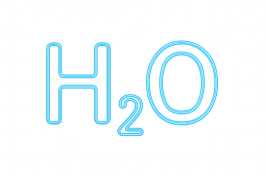 H2o chemical formula bright neon sign glowing blue light, representing water, science, and chemistry on transparent background
