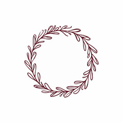 Obraz premium Hand-drawn Botanical Wreath Line Art Maroon with Copy Space
