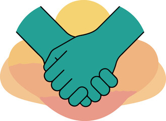 Illustration of two hands clasped together symbolizing agreement partnership and cooperation in graphic style