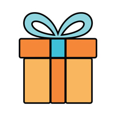 Illustration of a cheerful orange gift box with a blue ribbon