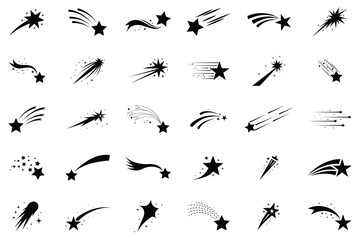 Shooting stars icon vector set. Falling Star icon effect,  space element night galaxy vector design. Star logo designs template. Vector illustration