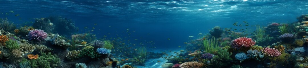 Naklejka premium Vibrant coral reef exploration underwater ocean hdr panoramic view marine life