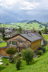 Alpine Mountain Landscape with Traditional Homes in Appenzellerland Region, Switzerland
