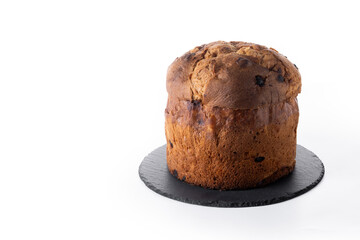 Traditional Italian Panettone isolated on white background. Copy space
