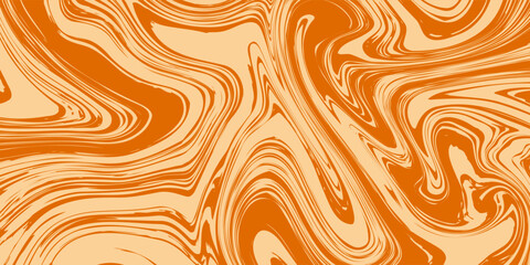 Retro caramel line background. Salted caramel liquid desert texture. Wavy swirl candy pattern for poster, cover, banner, pamphlet. Orange nougat hippie wallpaper in 60s or 70s style. Vector