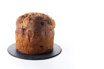 Traditional Italian Panettone isolated on white background. Copy space