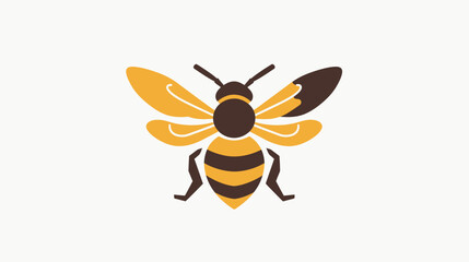 A stylized bee with brown and yellow segments against a white background