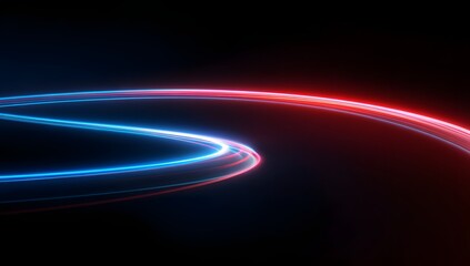 Abstract swirling light trails of blue and red against a deep black background illustrating motion and energy