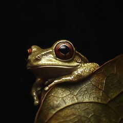 Green frog with bright eyes and orange feet image