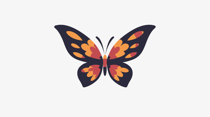 Flat graphic illustration of a butterfly with dark blue wings and orange/red markings