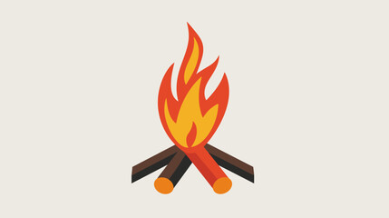 A stylized illustration of a campfire with red and orange flames and brown logs