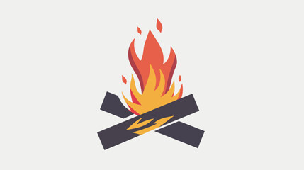 Stylized campfire with orange and yellow flames above dark wood logs