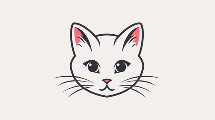 Simplified illustration of a white cat face with pink inner ears and dark eyes