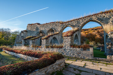 Ruins of Alvastra Abbey during autumn. This Cistercian monastery was founded in 1143 at Alvastra in county Östergötland, Sweden