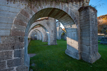 Ruins of Alvastra Abbey during autumn. This Cistercian monastery was founded in 1143 at Alvastra in county Östergötland, Sweden