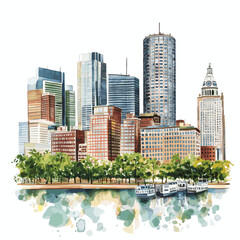 Boston. Boston hand drawn watercolor illustration