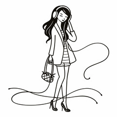 Beauty young woman with smartmobile and headphone on white