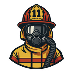 Detailed Cartoon Firefighter Character Wearing Protective Gear in Heroic Style
