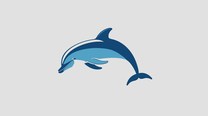 Blue dolphin leaping with a white background and stylized design